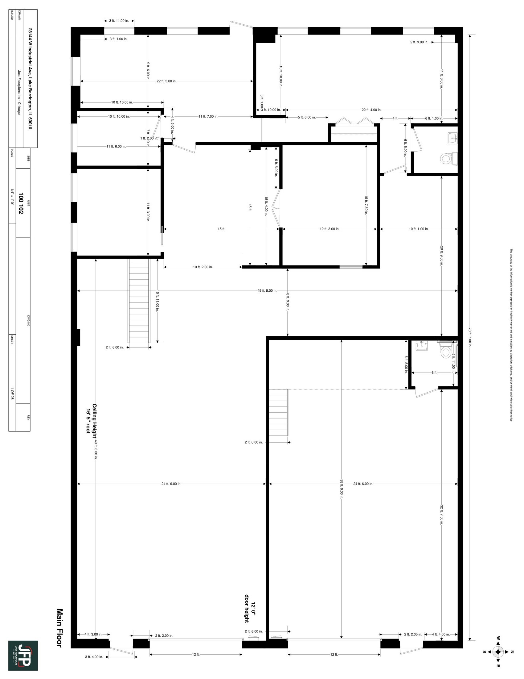 Main floor detailed plan for Units 100 and 102